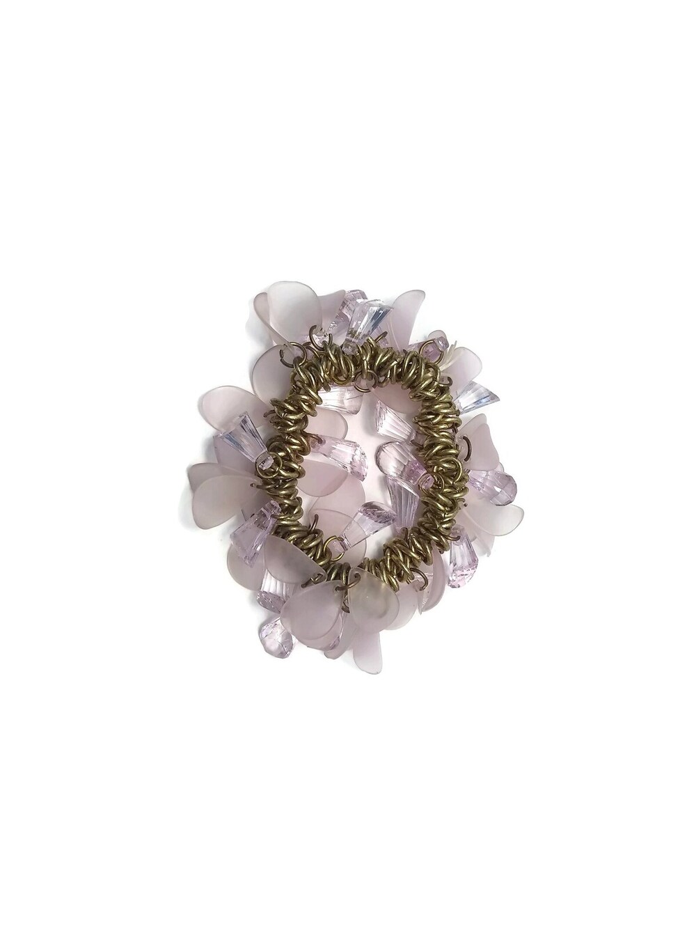 Vintage Gold Tone Elastic Cha Cha Bracelet with Purple Beads.